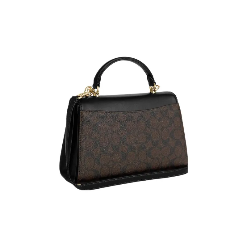 COACH Eliza Canvas With Leather Kelly Bag, Shoulder Bag, Crossbody Bag, Handbag Tubas Women's Brown Black-1