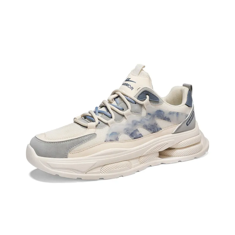 Warrior Cushioning Anti-Slip Wear-Resistant Breathable Height Increasing Warm Low-Top Chunky Sneakers Unisex Beige Gray-2