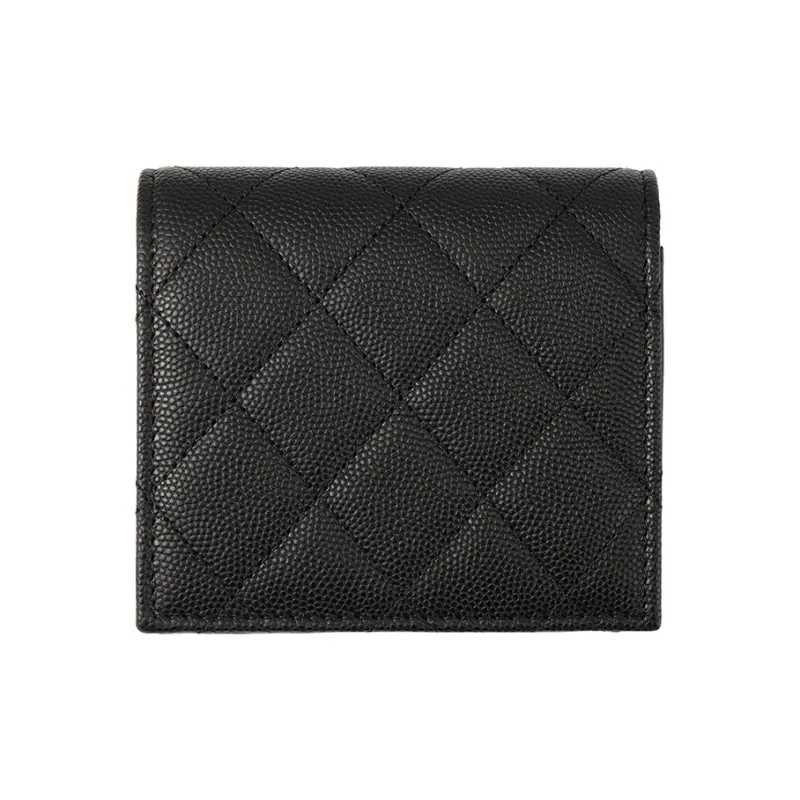CHANEL Grain Embossed Shiny Caviar Calfskin Flap Wallet Trumpets Women's Black-2
