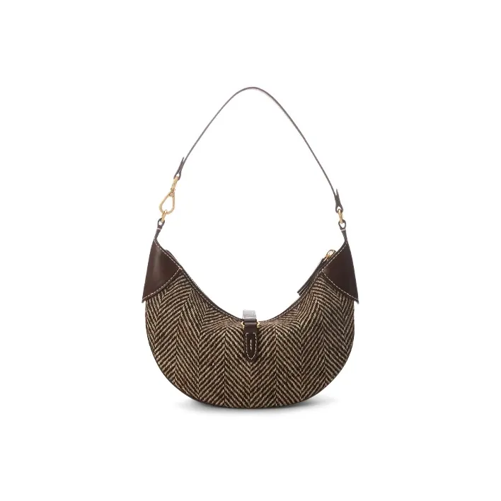 Polo Ralph Lauren Herringbone Tweed Handbag Shoulder Bag Mini Women's Brown-2