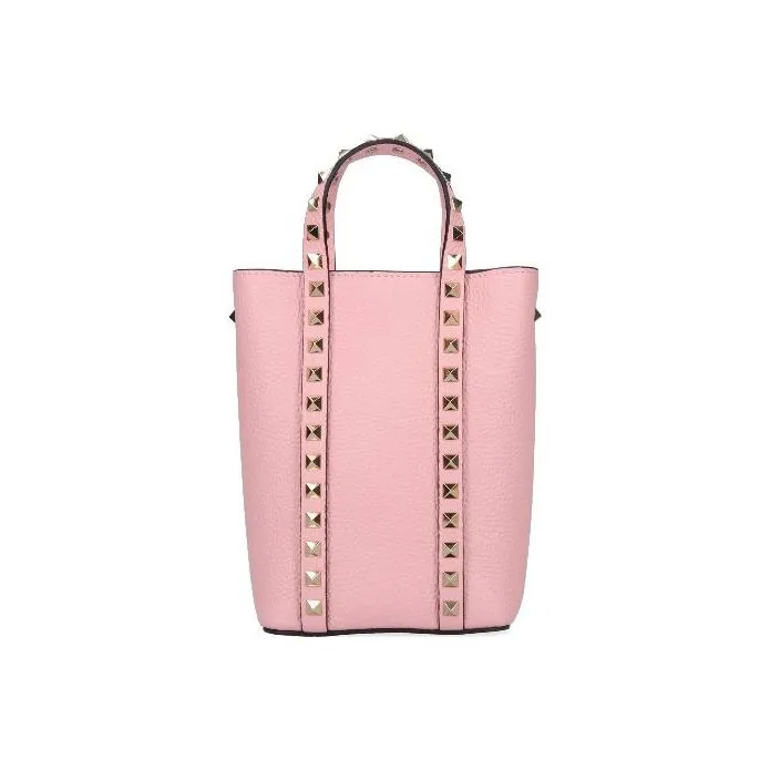 Valentino Rockstud Grained Leather Tote Bag Shopping Bag Shoulder Bag Crossbody Bag Handbag Mini Women's Pink-3