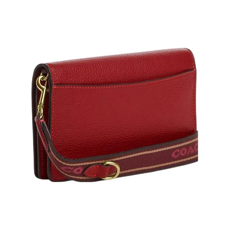 COACH Anna Pebbled Leather Envelope Bag Clutches Shoulder Bag Crossbody Bag Small Size Women's Red-1