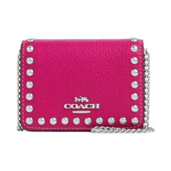 COACH Pebble Leather Small Square Bag, Shoulder Bag, Crossbody Bag, Wallet Mini Women's Cherry