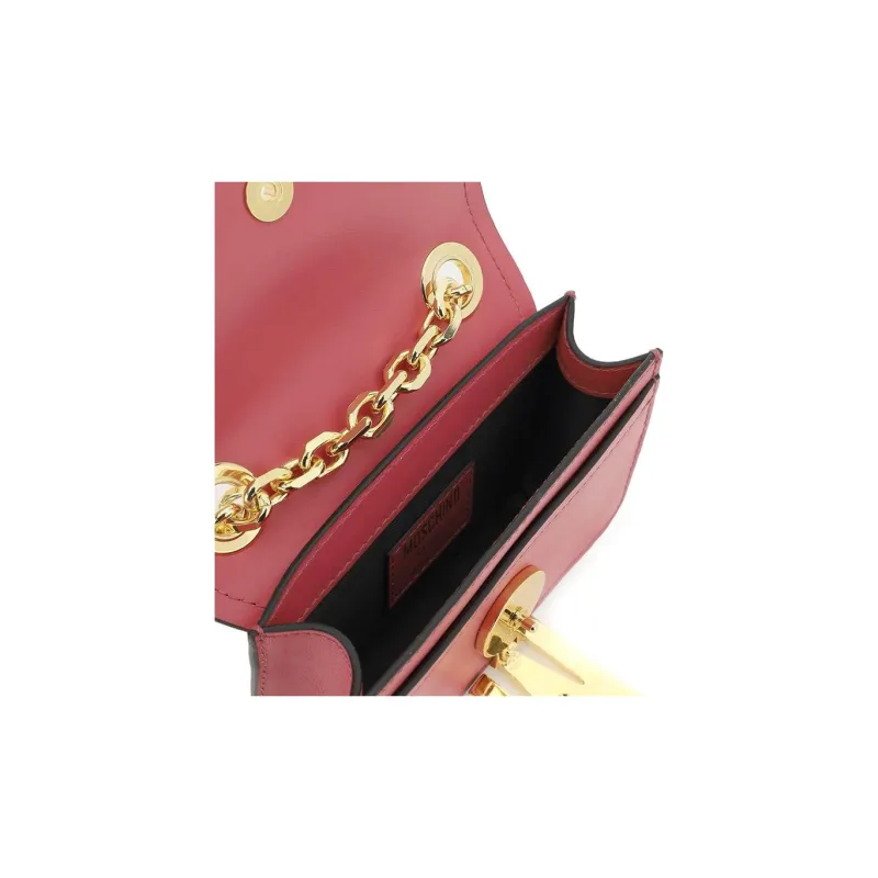 MOSCHINO Leather Shoulder Bag, Crossbody Bag Mini Women's Fuchsia-3