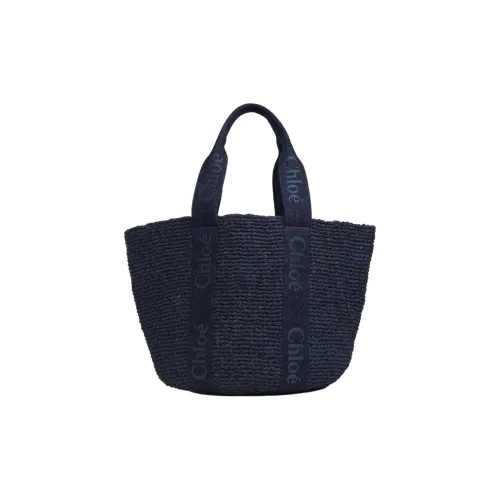 Chloe Woody Denim Basket Bag Handbag Tubas Women's Dark Blue