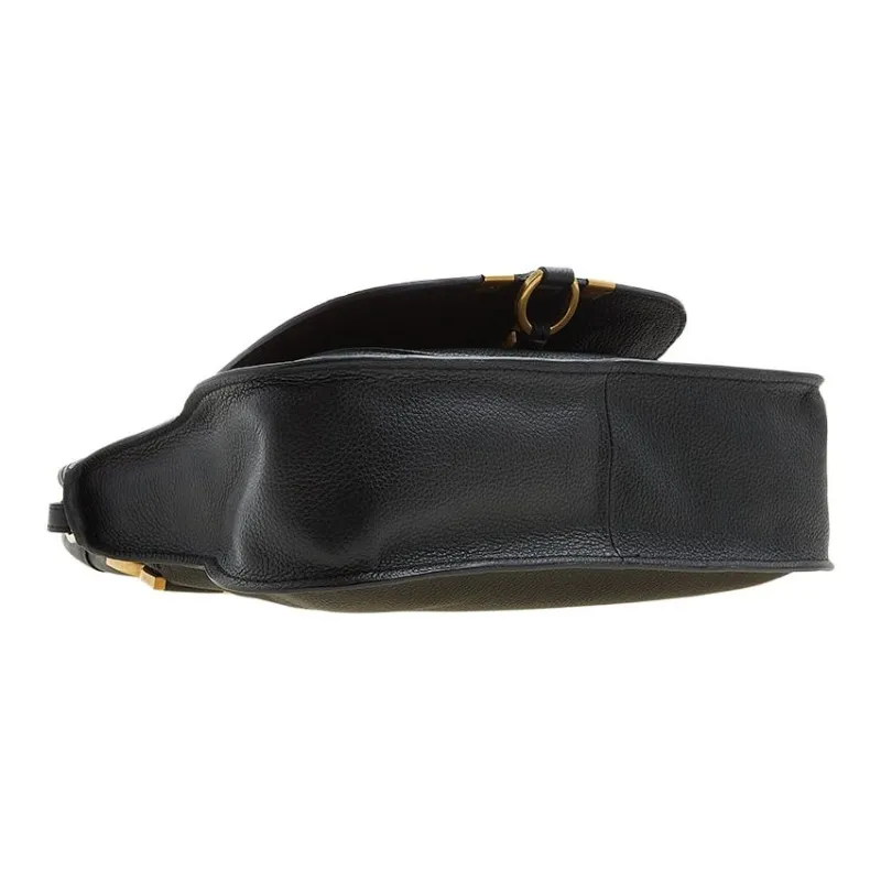 Chloe Marcie Suede Calfskin And Nappa Lambskin Shoulder Bag, Crossbody Bag, Handbag Trumpets Women's Black-3