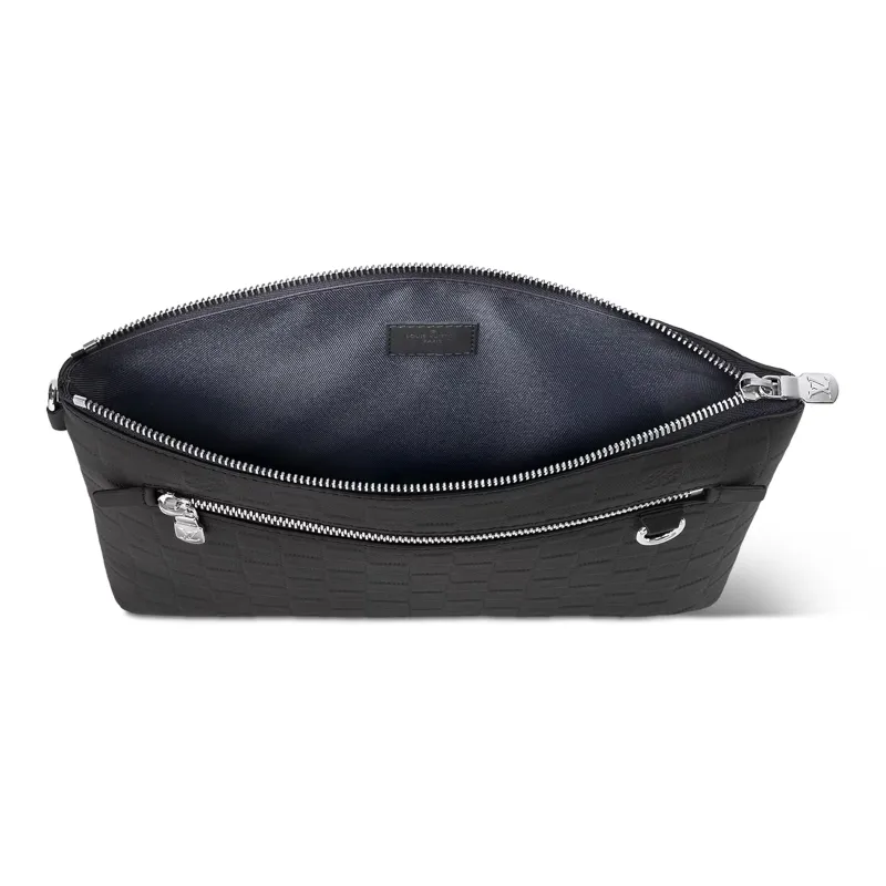 LOUIS VUITTON Cow Leather Clutch Men's Black-3