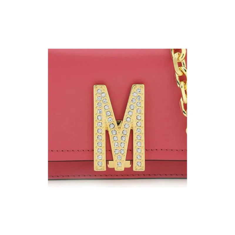 MOSCHINO Leather Shoulder Bag, Crossbody Bag Mini Women's Fuchsia-4