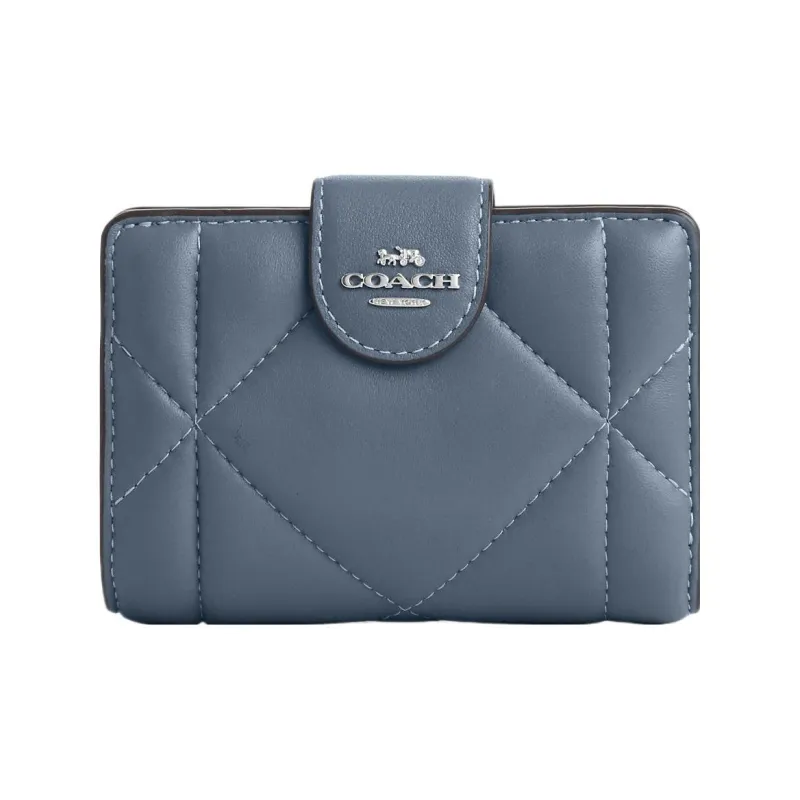 COACH Corner Zip Nappa Leather Coin Purses Wallets Mini Women's Blue-0