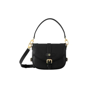 LOUIS VUITTON Saumur Cow Leather Shoulder Bag Crossbody Bag Handbag Small Size Women's Black