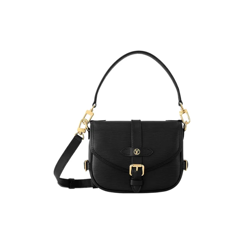LOUIS VUITTON Saumur Cow Leather Shoulder Bag Crossbody Bag Handbag Small Size Women's Black-0