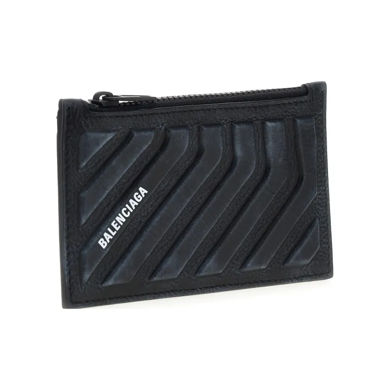 Balenciaga Car Grained Calfskin Card Holder Men's Black/Gray-1