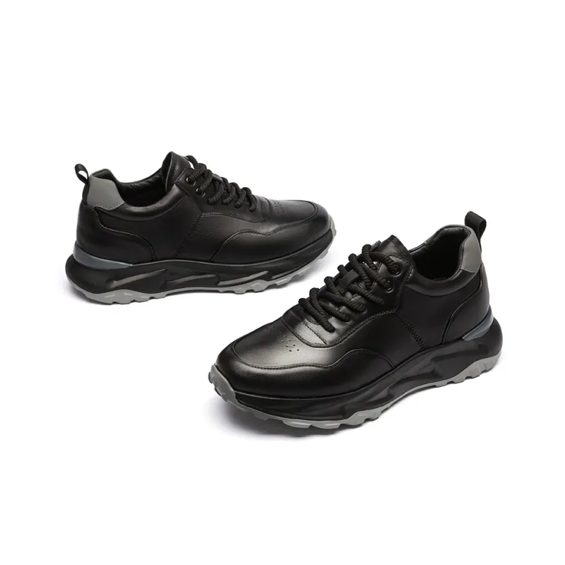 QIAONAI Chunky Sneakers Men Low Top Black/White-2