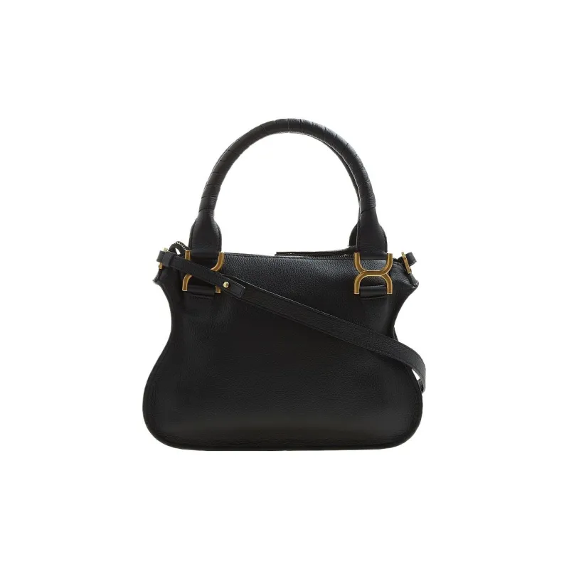 Chloe Marcie Suede Calfskin And Nappa Lambskin Shoulder Bag, Crossbody Bag, Handbag Trumpets Women's Black-2