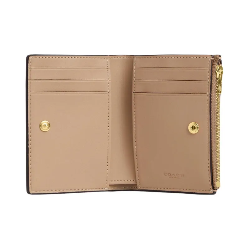 COACH Pebbled Leather Coin Purse Wallet Trumpets Women's Taupe-1