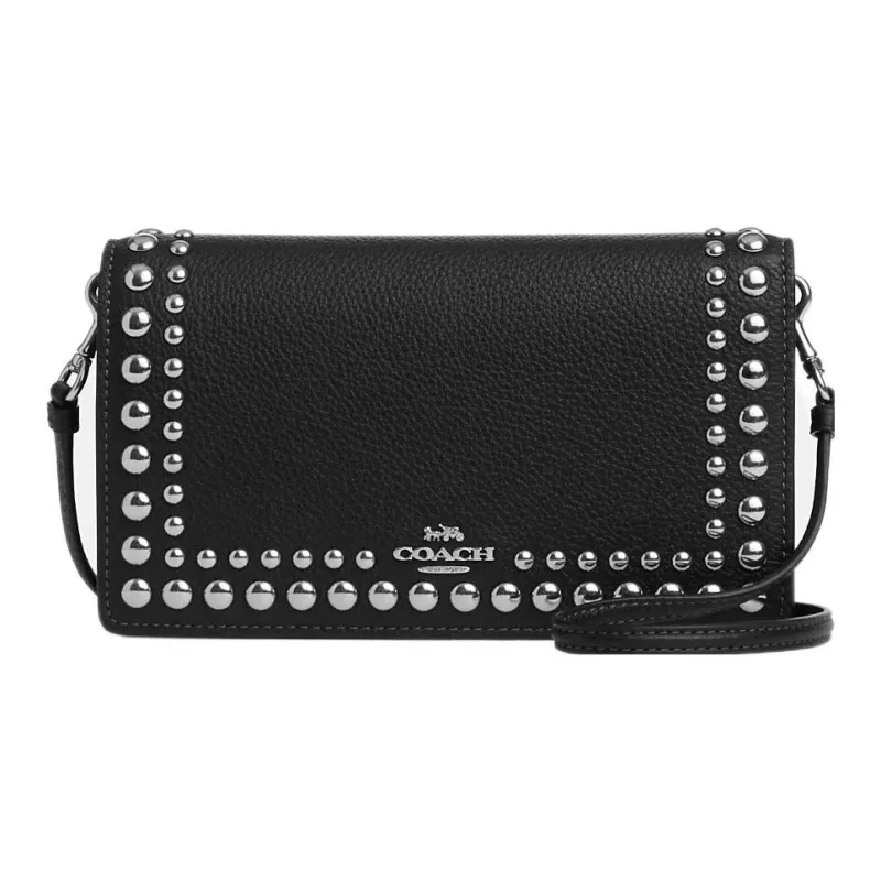 COACH Anna Pebbled Leather Envelope Bag Shoulder Bag Crossbody Bag Small Size Women's Black-0