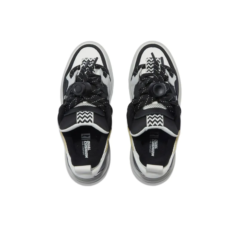 LiNing SWAG Anti Slip Wear Resistant Low Top Gourd Shaped Lock, Low Top Puffy Skateboard Shoes Women's Black-3