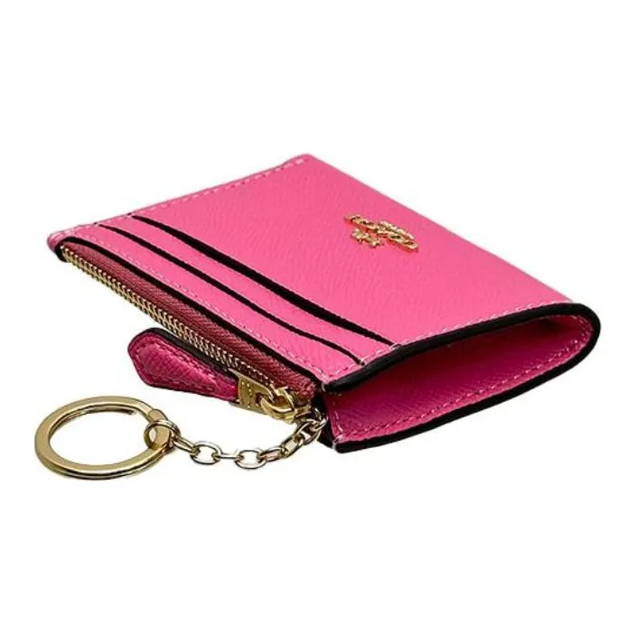 COACH Skinny Id Case Cross Grain Leather Key Ring Card Slot Coin Purse Card Holder Mini Women's Strawberry Red-2