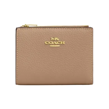 COACH Bifold Pebbled Leather Coin Purse Wallet Small Size Women's Taupe