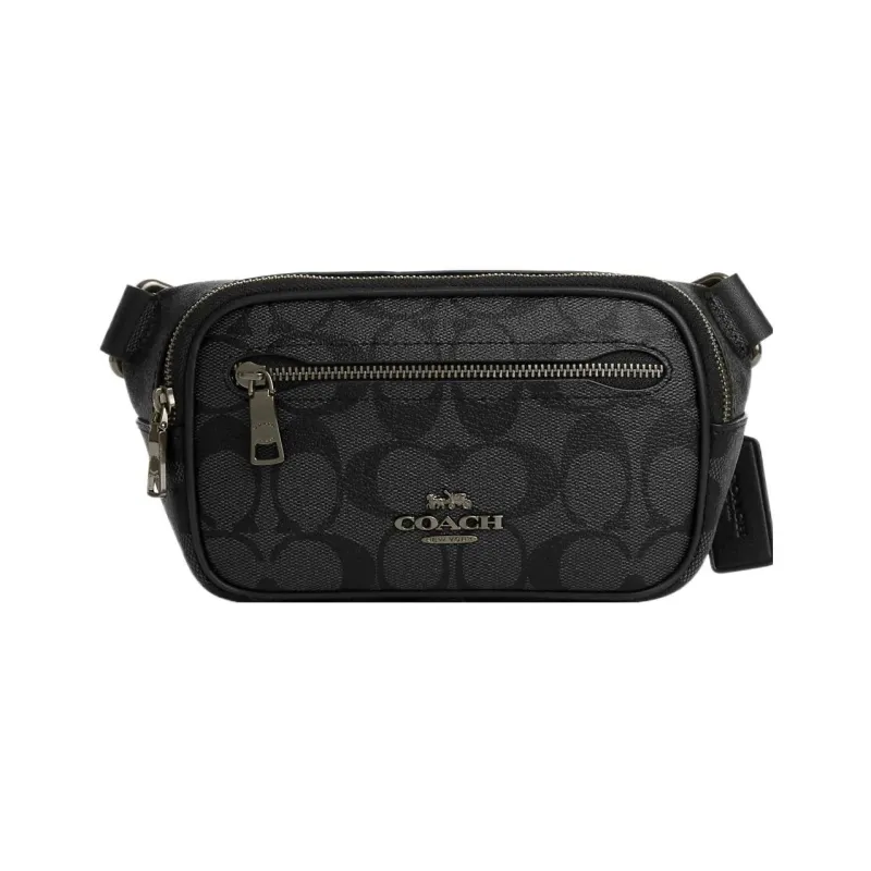 COACH Canvas With Leather Sling Bag, Shoulder Bag, Fanny Pack Trumpets Men's Black-0