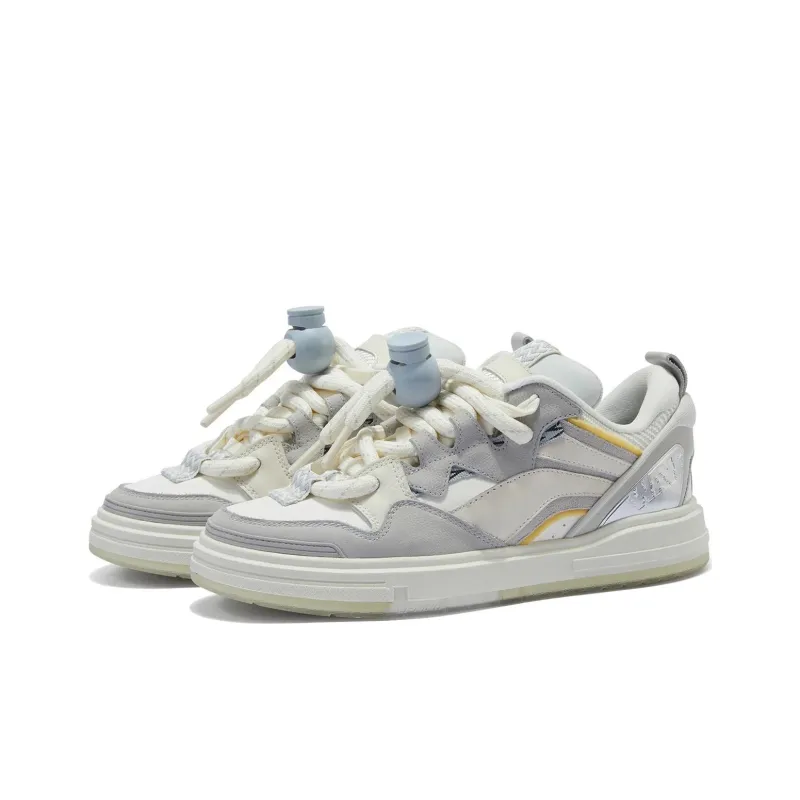 LiNing Wave SWAG Slip Resistant Low Top Gourd Shaped Lock Low Top Puffy Skateboard Shoes Women's Microcrystalline Gray-2