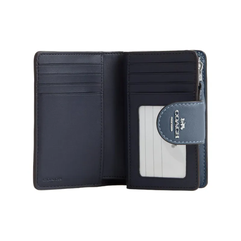COACH Corner Zip Nappa Leather Coin Purses Wallets Mini Women's Blue-1