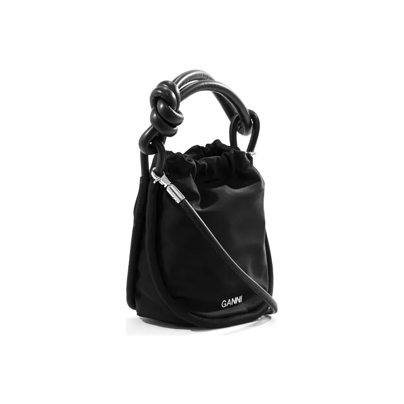 GANNI Leather Detail Bucket Bag Handbag Shoulder Bag Crossbody Bag Small Size Women's Black-1