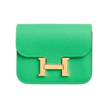 HERMES Constance Slim Evercolor Calfskin Card Holder Coin Purse Wallet Fanny Pack Regular Women's Green