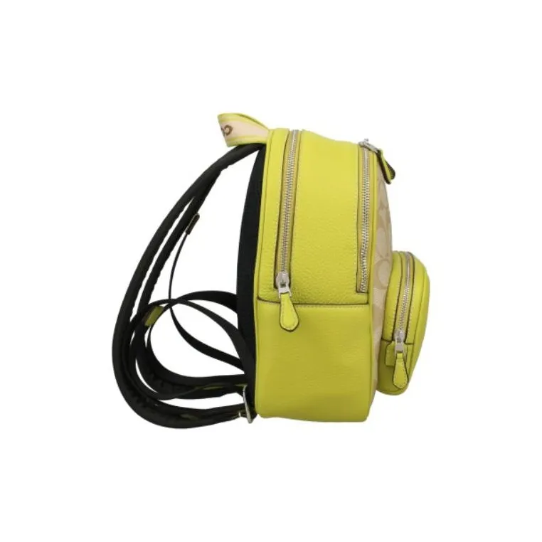 COACH Court Canvas With Leather Backpack Mini Women's Lemon And Brown-3