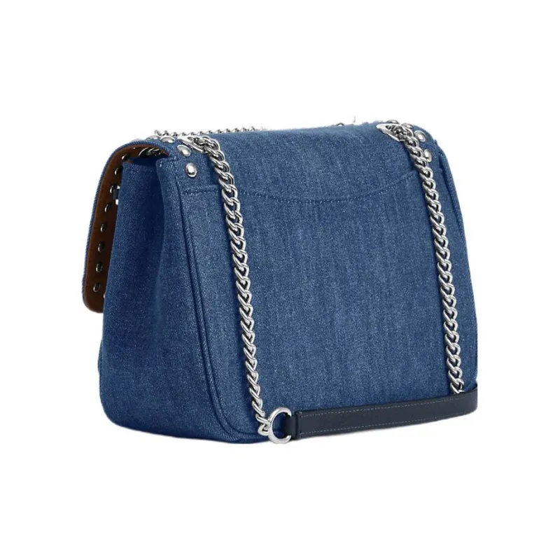 COACH Klare Denim With Pebbled Leather Shoulder Bag, Crossbody Bag Medium Size Women's Denim Blue-1
