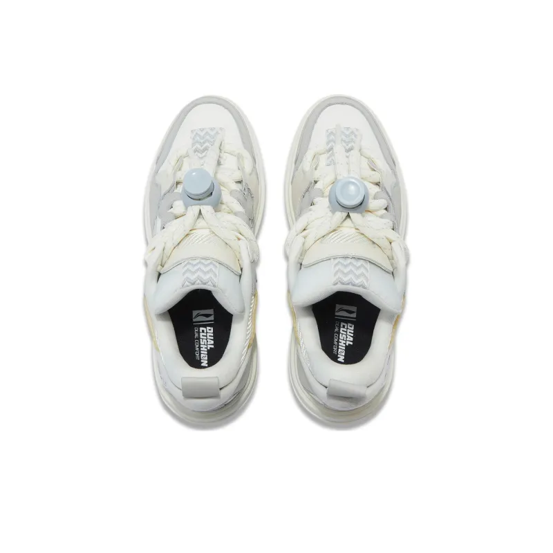 LiNing Wave SWAG Slip Resistant Low Top Gourd Shaped Lock Low Top Puffy Skateboard Shoes Women's Microcrystalline Gray-3