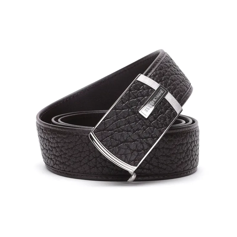 ELLE HOMME Men's Automatic Buckle Cow Leather Belt Steel Buckle Leather Belts Men's Coffee Width 3.7cm-0