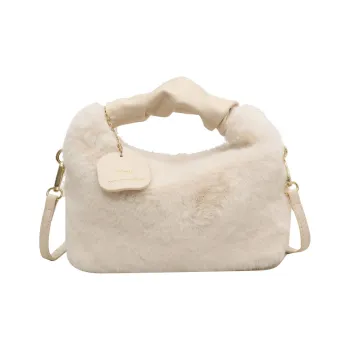 NOMK Plush Crossbody Bag Shoulder Bag Tote Commuter Bag Handbag Small Bag Purse Women's Ecru/Khaki