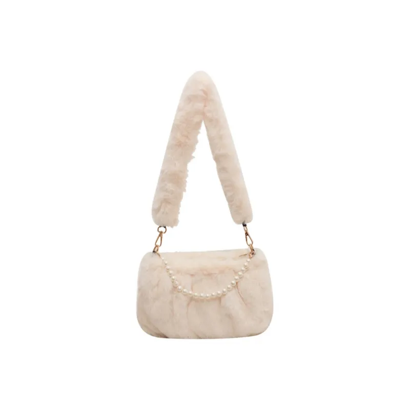 NOMK Plush Leather Fur Shoulder Bag Small Square Bag Regular Women's Ecru/Pink/Black/Brown-5