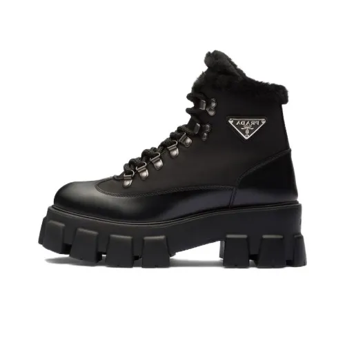 PRADA Moonlith Brushed Leather Combat Boots