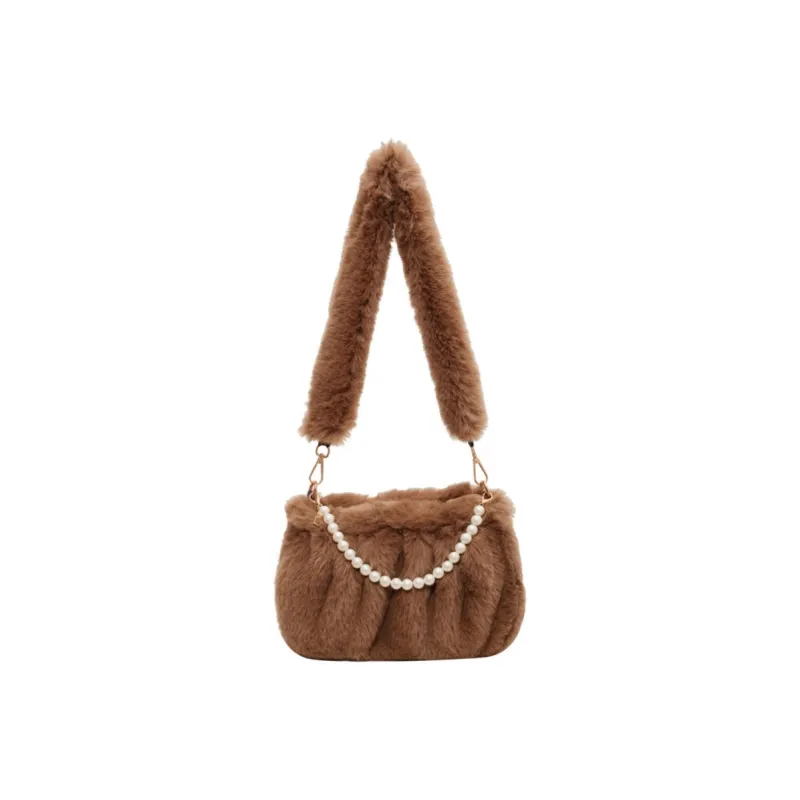 NOMK Plush Leather Fur Shoulder Bag Small Square Bag Regular Women's Ecru/Pink/Black/Brown-14