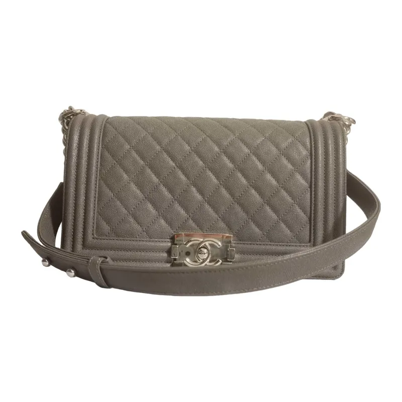 CHANEL Litchi Leather Calfskin Flap Bag, Crossbody Bag, Shoulder Bag Medium Size Women's Gray-0