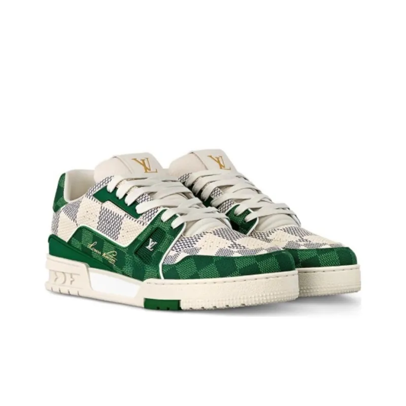 LOUIS VUITTON Trainer LV Low Top Skateboard Shoes Unisex White Green-1
