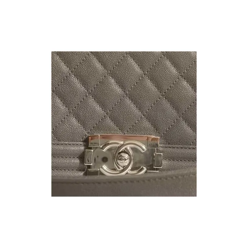 CHANEL Litchi Leather Calfskin Flap Bag, Crossbody Bag, Shoulder Bag Medium Size Women's Gray-3