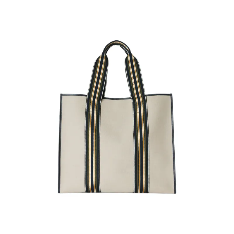 Loro Piana Cotton Patchwork Canvas Canvas Bag Tote Bag Shopping Bag Shoulder Bag Handbag Medium Size Women's Light Gray-0