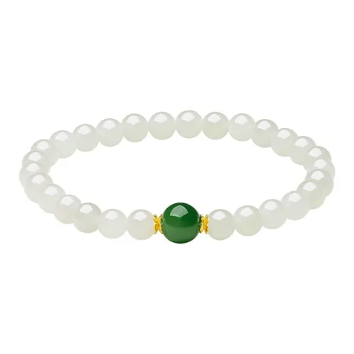 ZHOU LIU FU Solid Gold Hetian Jade Bracelets Women's Jasper