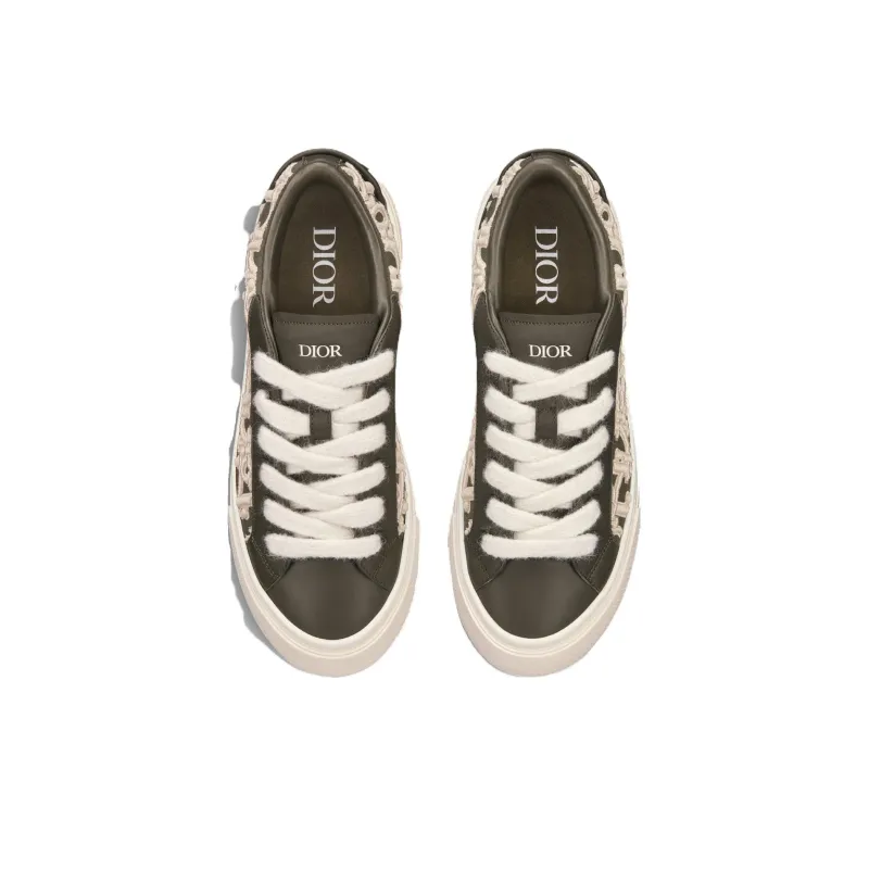 DIOR B33 Sneaker Khaki Smooth Calfskin Oblique Raised Embroidery Numbered-2