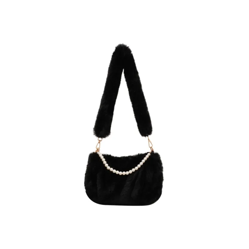 NOMK Plush Leather Fur Shoulder Bag Small Square Bag Regular Women's Ecru/Pink/Black/Brown-10