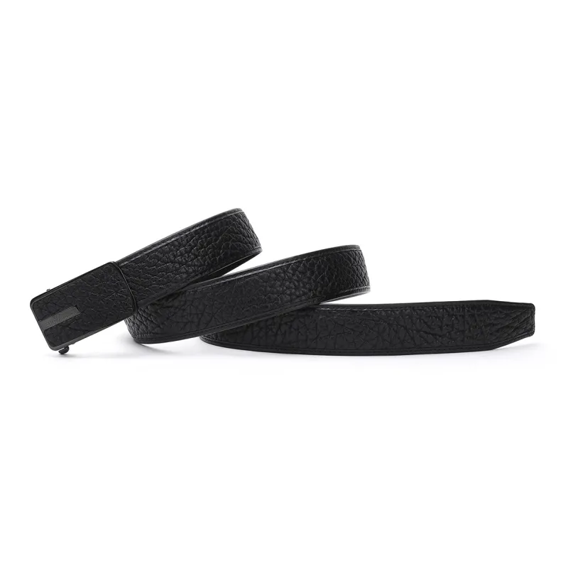 ELLE HOMME Men's Top Grain Cow Leather Automatic Buckle Belt Studded Steel Buckle Men's Belt Men's Black Width 3.7cm-2