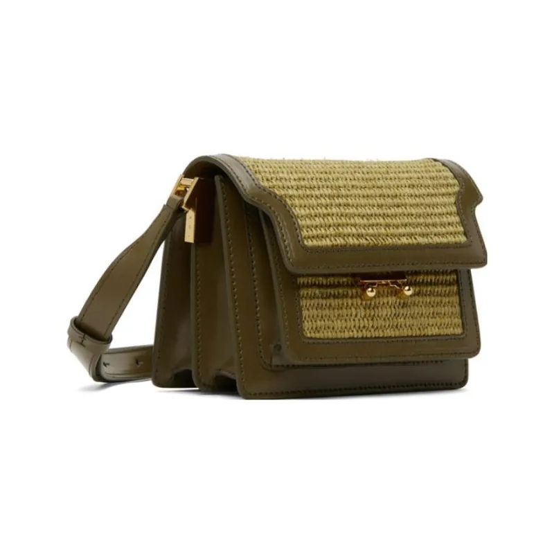 MARNI Calfskin Cotton Shoulder Bag Crossbody Bag Women's Green-1