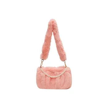 NOMK Plush Leather Shoulder Bag Small Square Bag Regular Women's Ecru/Pink/Black/Brown