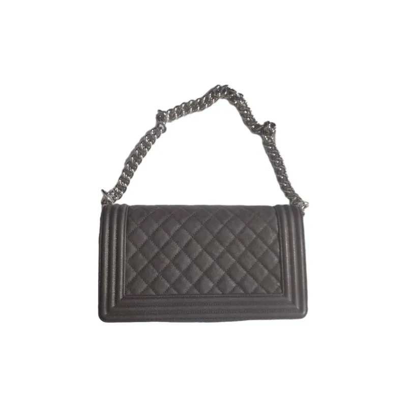 CHANEL Litchi Leather Calfskin Flap Bag, Crossbody Bag, Shoulder Bag Medium Size Women's Gray-1