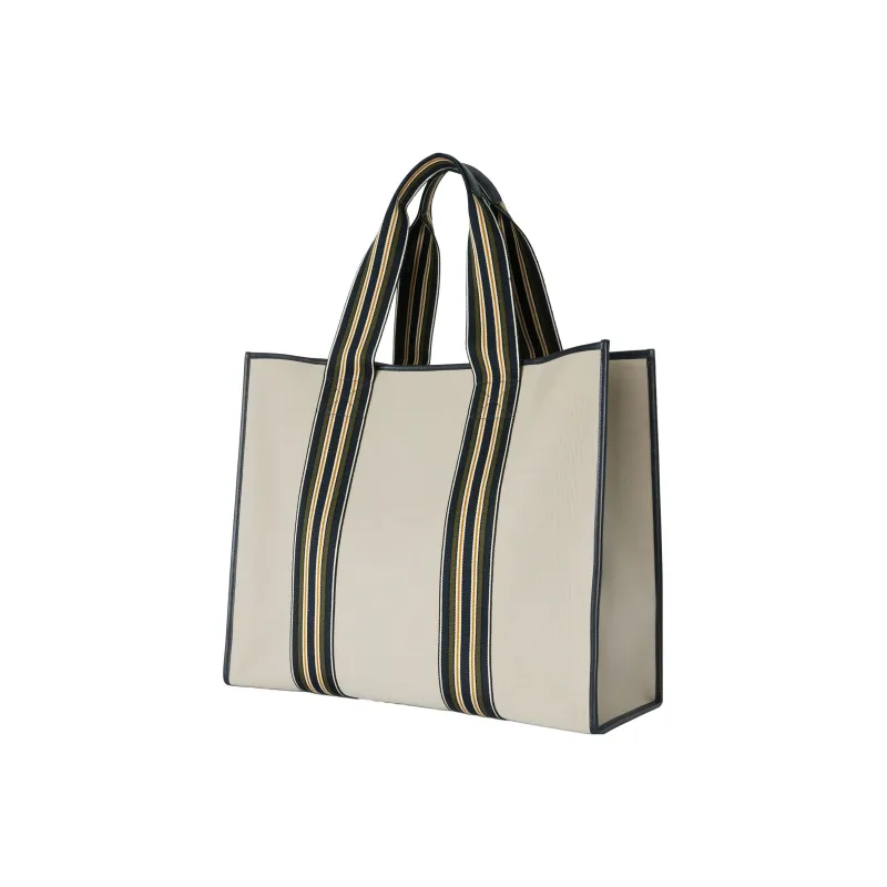 Loro Piana Cotton Patchwork Canvas Canvas Bag Tote Bag Shopping Bag Shoulder Bag Handbag Medium Size Women's Light Gray-1