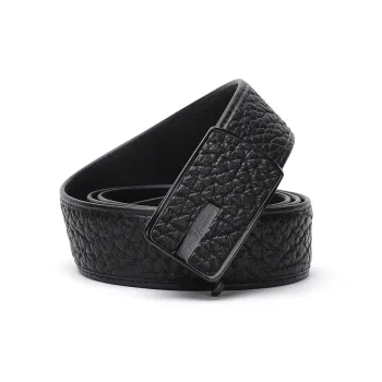 ELLE HOMME Men's Top Grain Cow Leather Automatic Buckle Belt Studded Steel Buckle Men's Belt Men's Black Width 3.7cm