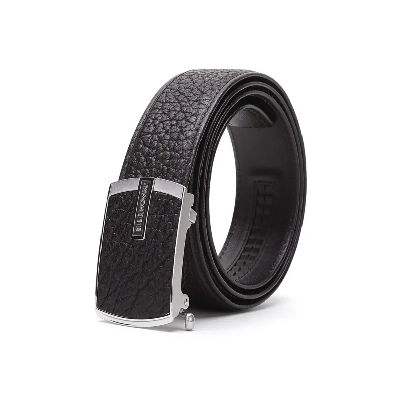 ELLE HOMME Men's Automatic Buckle Cow Leather Belt Steel Buckle Leather Belts Men's Coffee Width 3.7cm-1